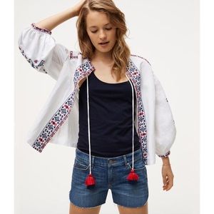 Loft Bohemia Linen Embroidered Open Front Jacket